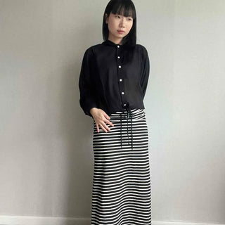 String Stripe A-Line Loose Fit Daily Long Skirt