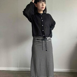 Plain Button-Down Long Sleeve Loose Fit Blouse