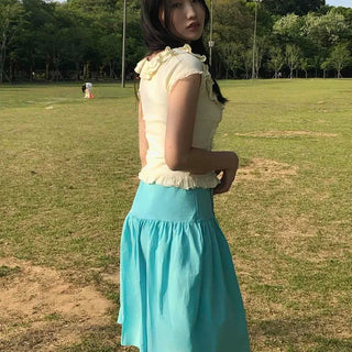 Shirred Button A-Line Daily Midi Skirt