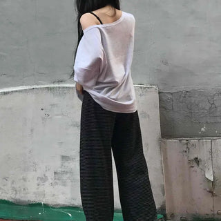 String Stripe Wide Loose Fit Daily Long Pants