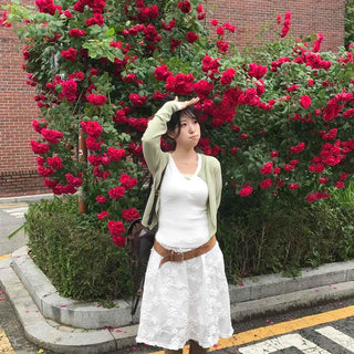 Frill Shirred Flower A-Line Daily Midi Skirt