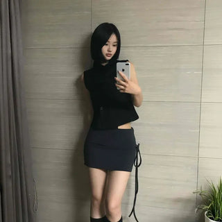 Fitted Ribbon String Wrap A-Line Mini Skirt