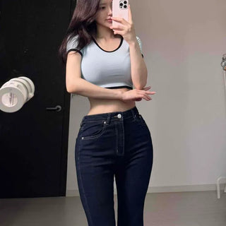 Zipper Button Bootcut Slim Fit Daily Long Pants