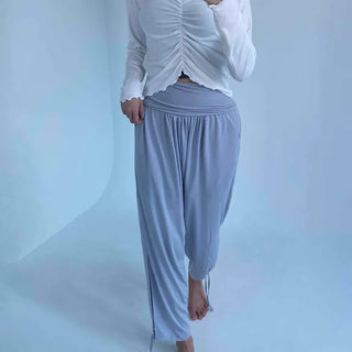 Shirred Plain Barrel Loose Fit Cozy Training Bottoms