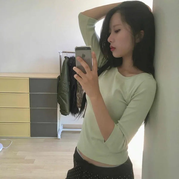 Slim Fit Plain Daily Casual Long Sleeve T-shirt