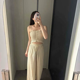 Shirred Frill Sleeveless Wide Daily Two-Piece