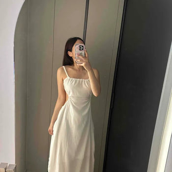 Strap Shirred String Slim Fit A-Line Sleeveless Long Dress