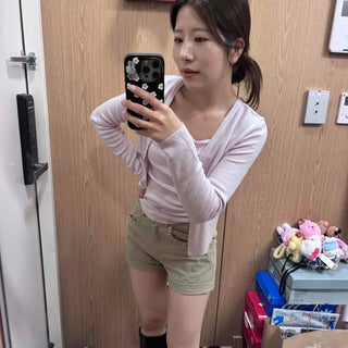 Shirred Button Strap Layered Regular Fit Two-Piece Set