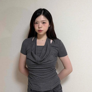 Drape Shirred Layered Regular Fit Short Sleeve T-shirt