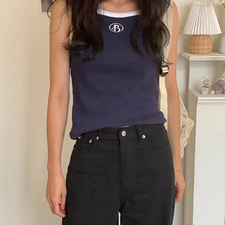 Alfie color-block logo embroidered ribbed sleeveless top