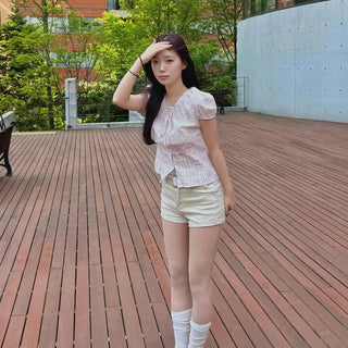 Regular Fit Button Buckle Eyelet Straight Daily Shorts