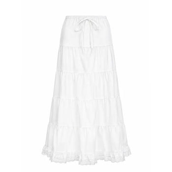 Lace Hem Cottage Tiered Maxi Skirt