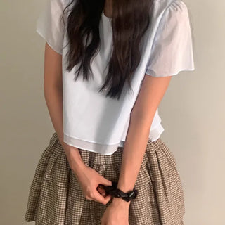 Ritu Simple Round Flare Short Sleeve Blouse