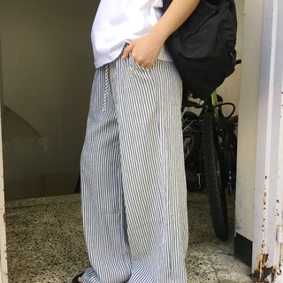 Summer striped elastic waist pants