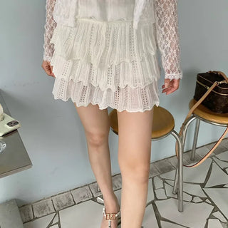 Punched tiered mini skirt