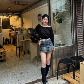 Washed Button Flap Pocket Cargo Daily Mini Skirt