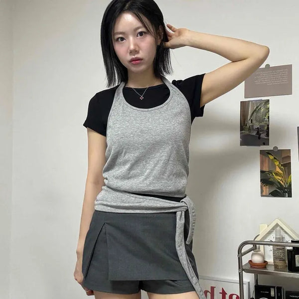 Zipper Pintuck Wrap Layered Daily Mini Skirt