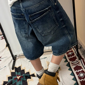 Double Back Pocket Wide Denim Shorts
