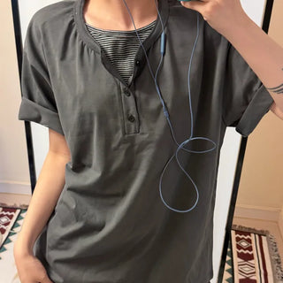 Layered Stripe Henley Tee