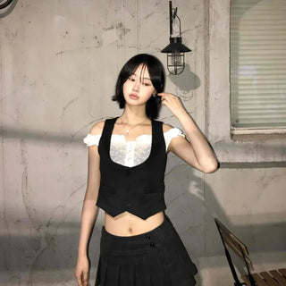 Check Button Pleated Flare A-Line Mini Skirt