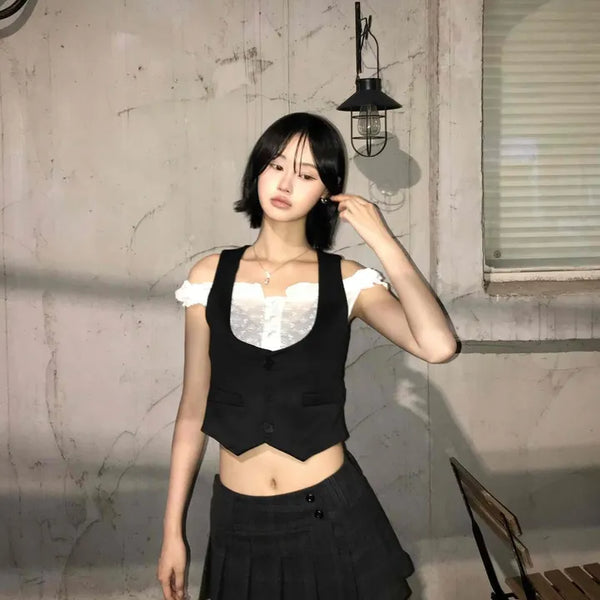 Check Button Pleated Flare A-Line Mini Skirt