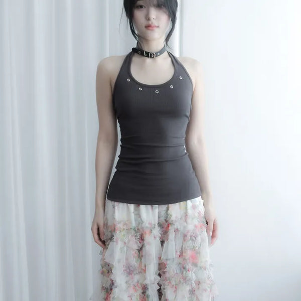 (eyelet ver.) ron halterneck sleeveless top (5c)