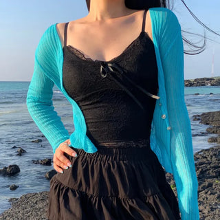 Riboning Lace Sleeveless Top with Built-in Cups