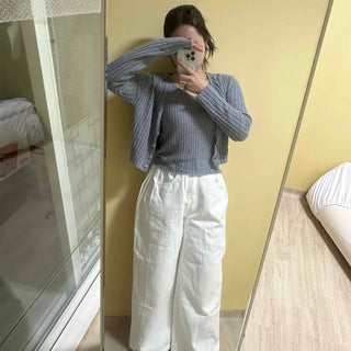 Loose Fit Button Wide Daily Long Pants