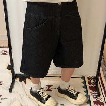 Yoke Panel Denim Shorts