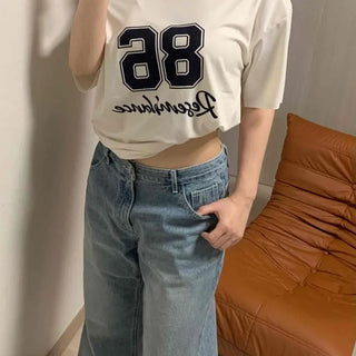 Numbering Lettering Loose Fit Short Sleeve Daily T-shirt
