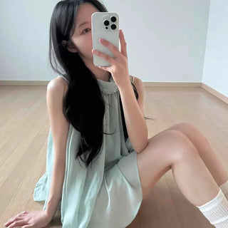 Shirred String A-Line Sleeveless Loose Fit Blouse