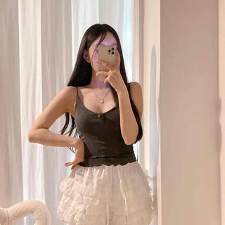 Strap Frill Slim Fit Plain Daily Sleeveless