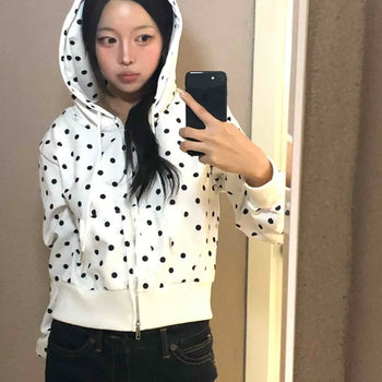 Short Dot Zipper Hoodie Full Zip Long Sleeve Zip-up