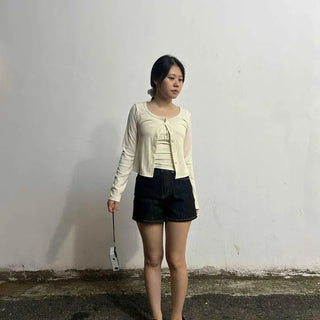 Button Wide Loose Fit Daily Shorts