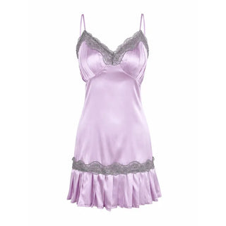 Violet lace satin slip dress