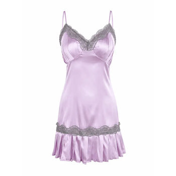 Violet lace satin slip dress
