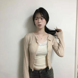 Plain Button Slim Fit Button-Down Long Sleeve Cardigan