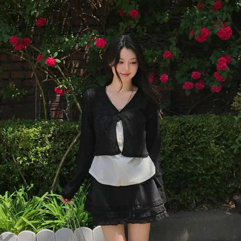 Slim Fit Plain Ribbon Long Sleeve Daily Cardigan