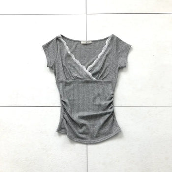 Lace Shirring Cap T-shirt