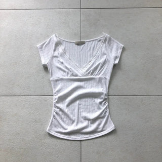 Lace Shirring Cap T-shirt