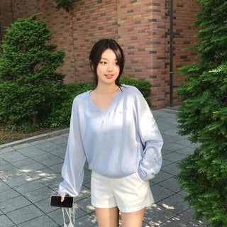 Loose-fit Raglan Sleeve Plain Casual Long Sleeve