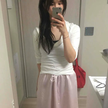 Relaxed Fit String Straight H-Line Daily Midi Skirt