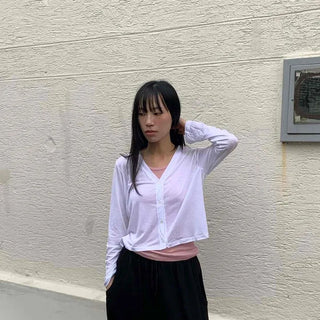 Loose-fit Plain Button Long-sleeve Casual Cardigan