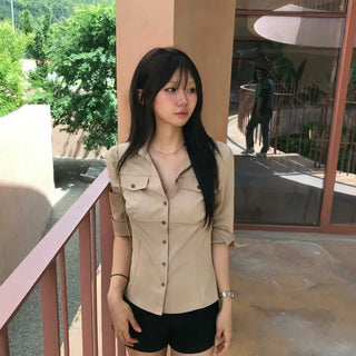 *Guaranteed Fit Waistline* Hazel Pocket Line Shirt - Hazel Pocket Line 3 4 Sleeve Shirt