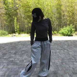 String Contrast Stripe Wide Loose Fit Training Bottoms