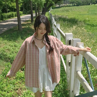 Oversized Check Button-Down Long Sleeve Shirt