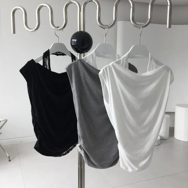 Lace Mug Halter Sleeveless Off-Shoulder Set Cap Sleeve Short Sleeve Sweatshirt