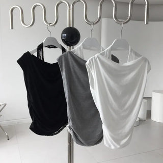 Lace Mug Halter Sleeveless Off-Shoulder Set Cap Sleeve Short Sleeve Sweatshirt