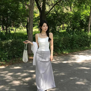 String Stripe H-Line Straight Daily Long Skirt