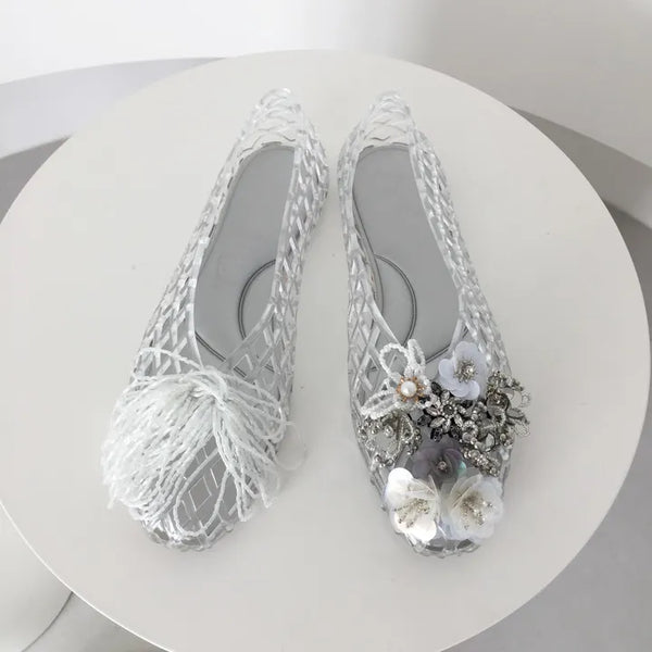 Transparent Jelly Shoes Mesh Net Flats Vacation Resort Transparent Sandals